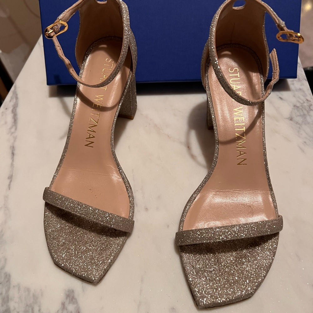 Stuart Weitzman Amelina glitter block heels
